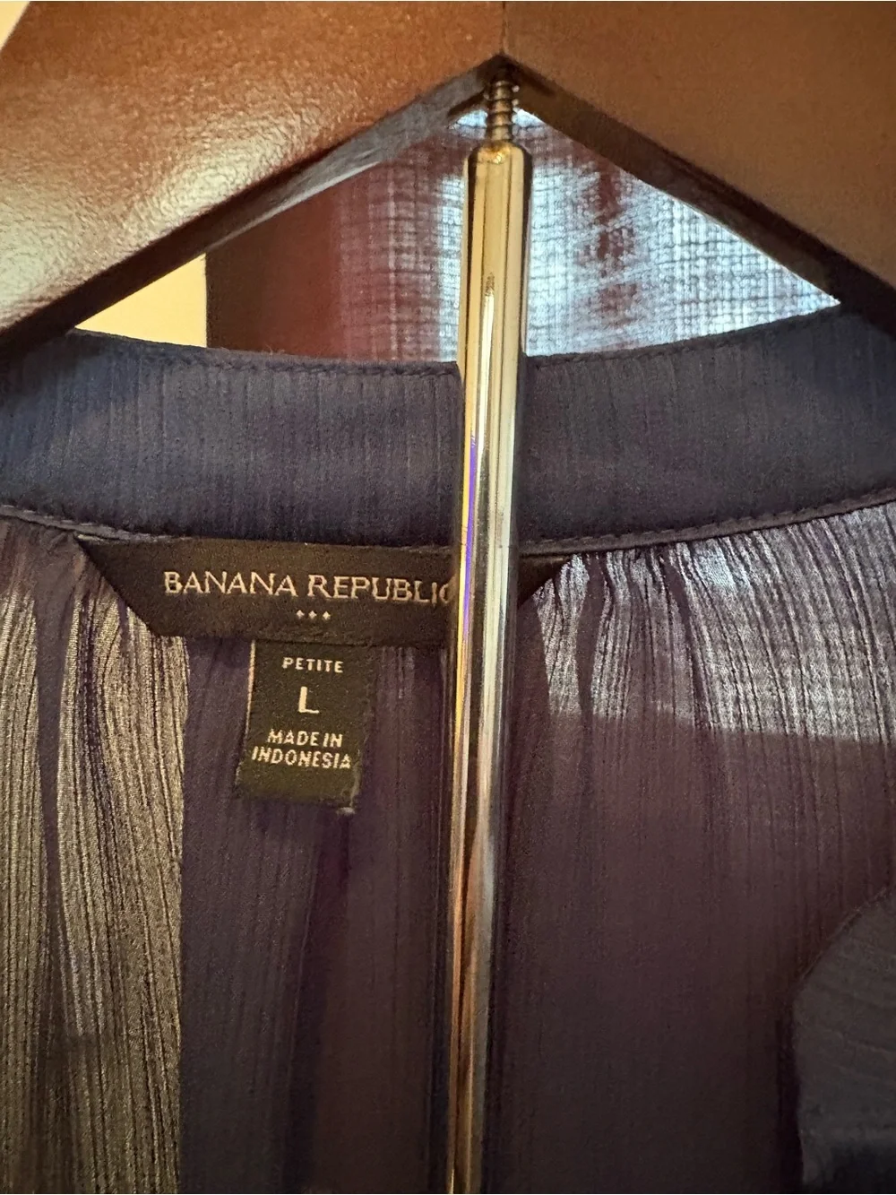 Banana Republic Petite L Black Sheer Chiffon Blouse Keyhole Puff Sleeve Top